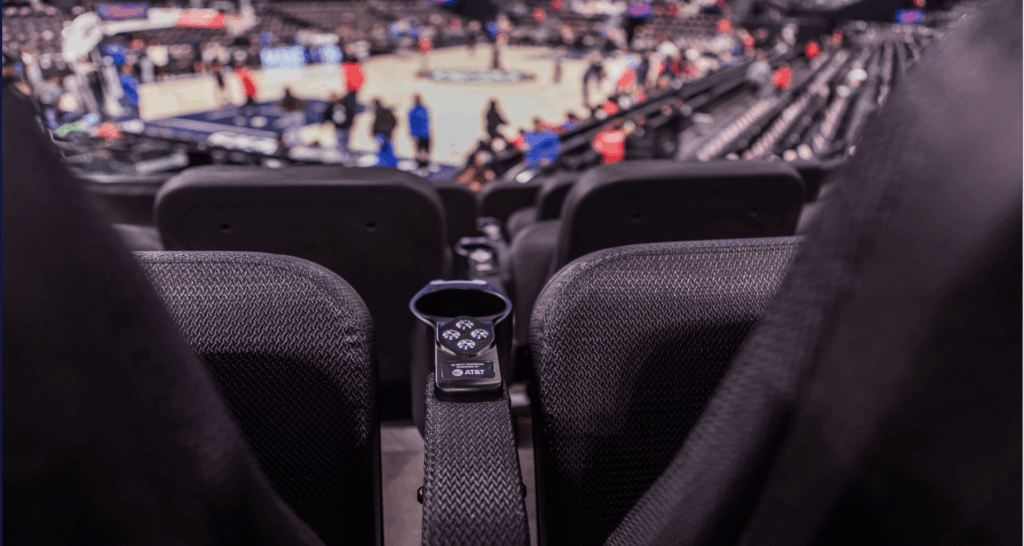 View of high tech seat above court at Intuit Dome.